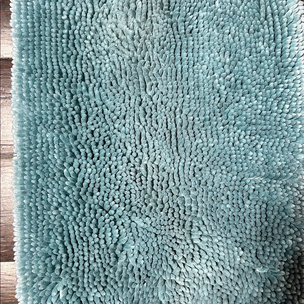 blue/teal chenille soft bath rug mat set